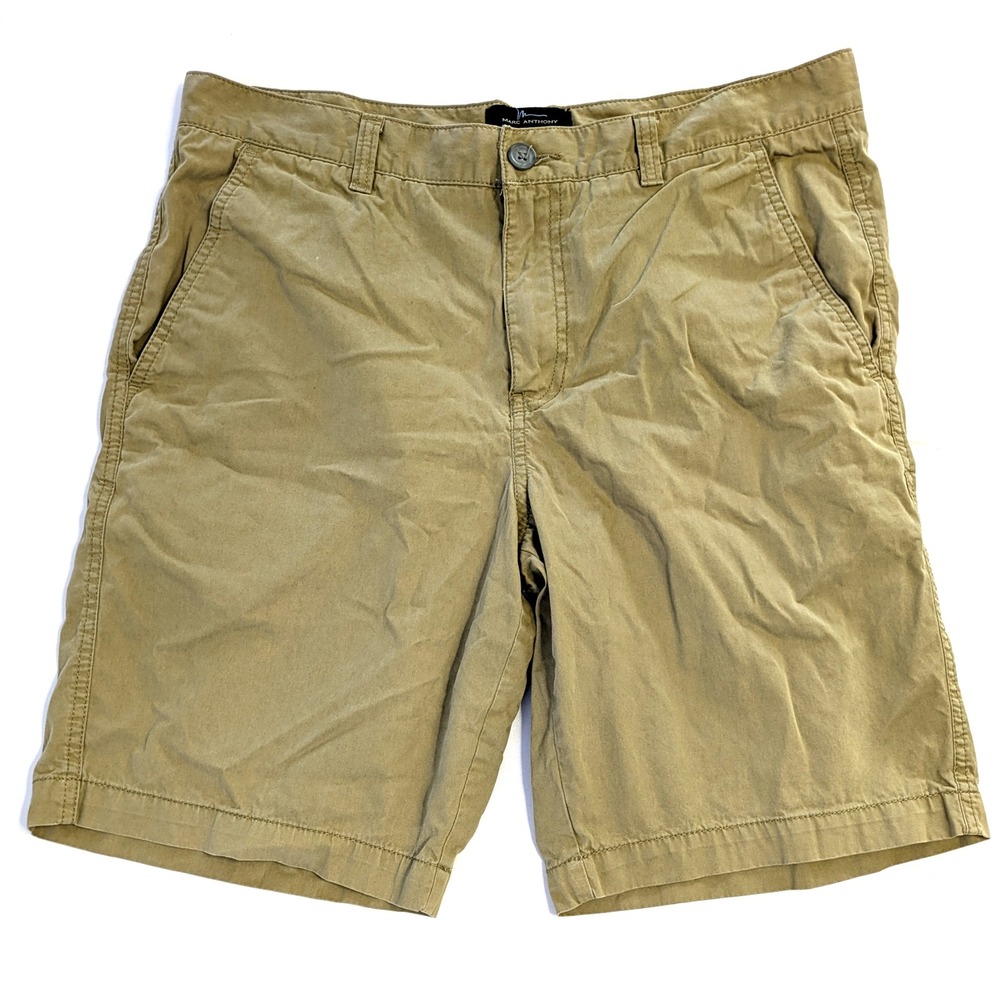 Marc Anthony Mens Slim Fit Chino Shorts Khaki Tan Cotton Size 32